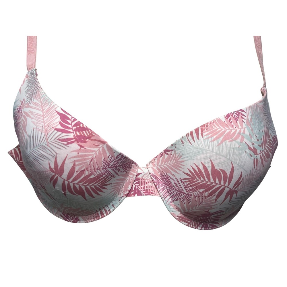 Hurley Bra Womens 36B Pink‎ Tropical Palm T Shirt Lightly Lined Underwire Molded